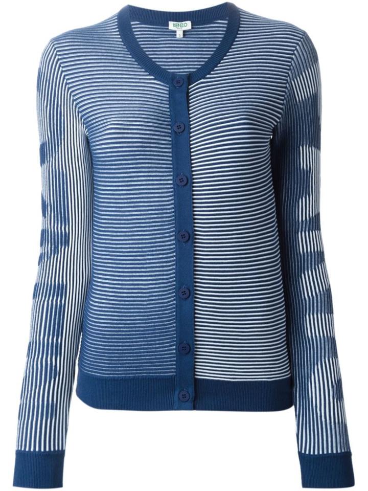 Kenzo Striped Logo Cardigan, Women's, Size: Small, Blue, Cotton/polyethylene