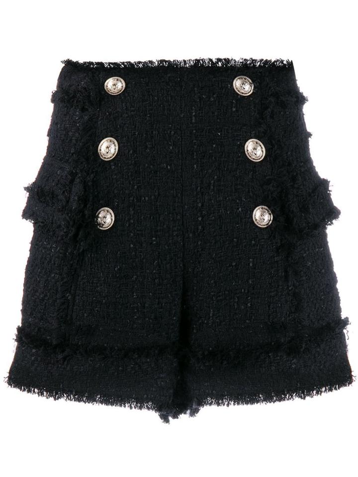 Balmain High Waisted Boucle Shorts - Black