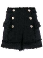 Balmain High Waisted Boucle Shorts - Black