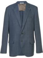 Brunello Cucinelli Checked Suit Jacket, Men's, Size: 52, Blue, Silk/linen/flax/wool