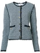 Thom Browne Collarless Tweed Jacket, Women's, Size: 42, Blue, Cotton