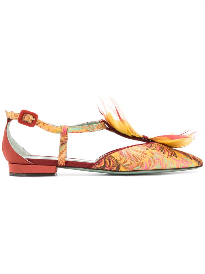 Paola D'arcano Feather Detail Slippers - Brown