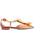 Paola D'arcano Feather Detail Slippers - Brown