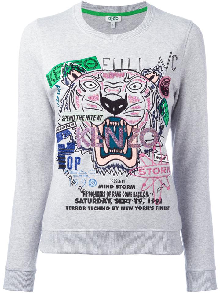 Kenzo Tiger Slogan Print Sweatshirt - Grey