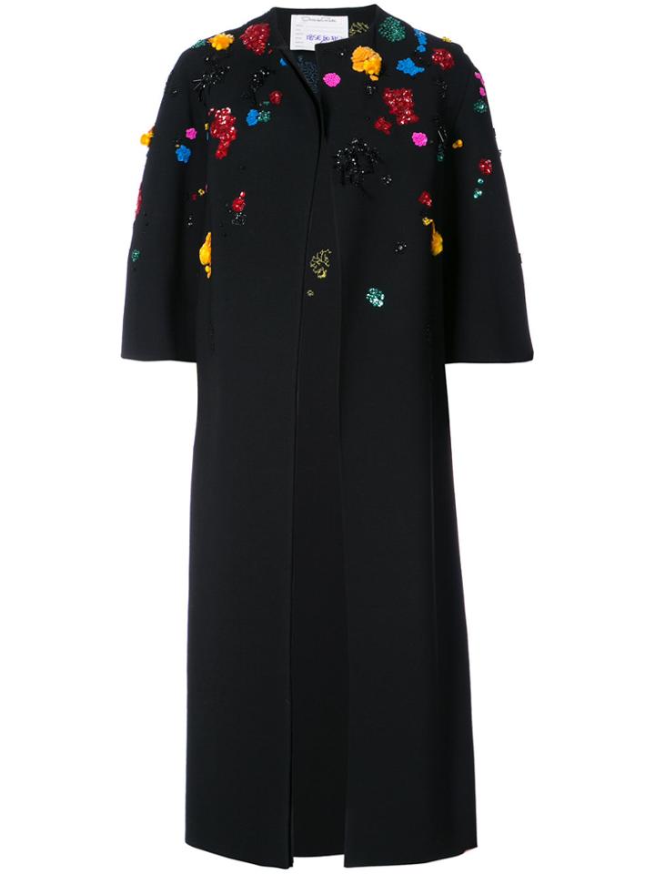 Oscar De La Renta Sequin Embellished Coat - Black