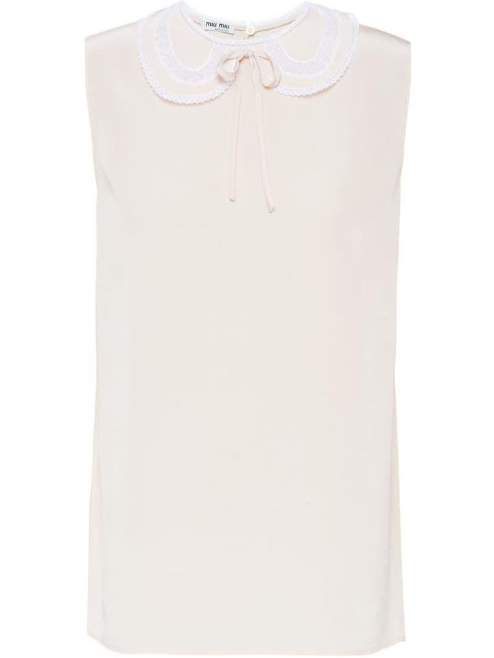 Miu Miu Crepe De Chine And Lace Top - Neutrals