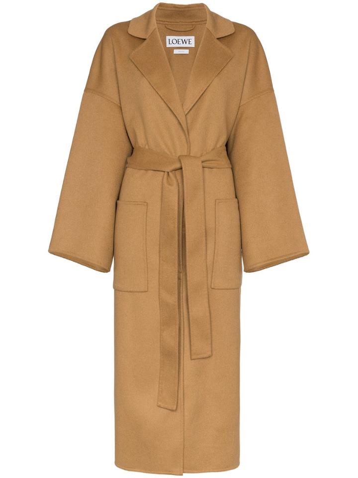 Loewe Oversized Belted Wool Cashmere-blend Coat - Brown