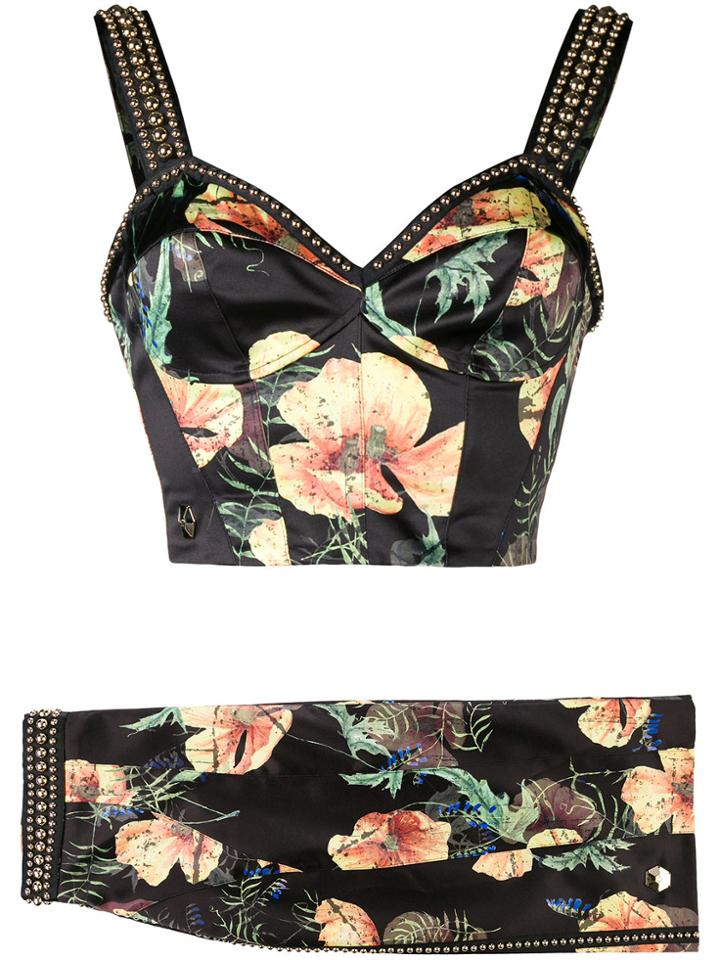Philipp Plein Floral Bodice And Skirt Suit - Black