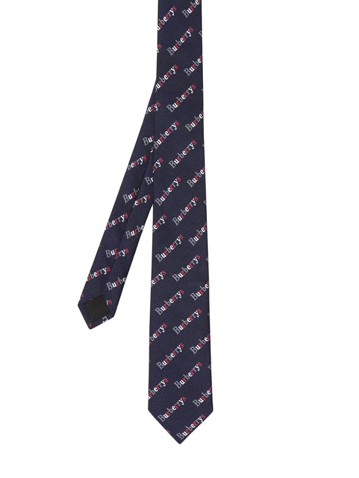 Burberry Slim Cut Archive Logo Print Silk Tie - Blue