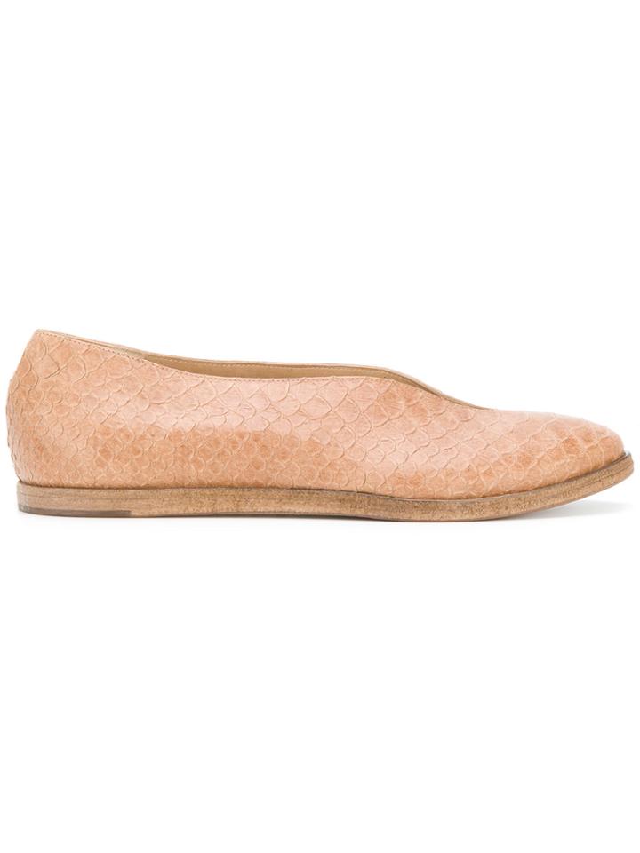 Del Carlo Snakeskin Effect Ballerinas - Nude & Neutrals
