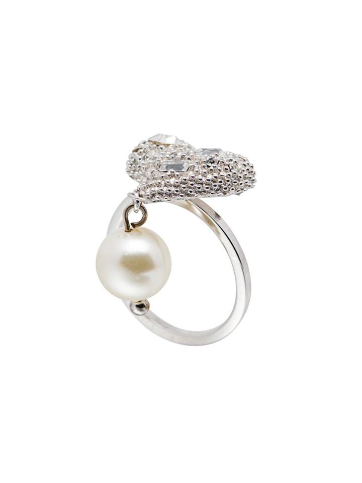 Miu Miu Embellished Heart Ring - Silver