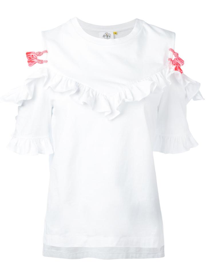 Open Shoulder Ruffle Top - Women - Cotton - Xs, White, Cotton, Steve J & Yoni P