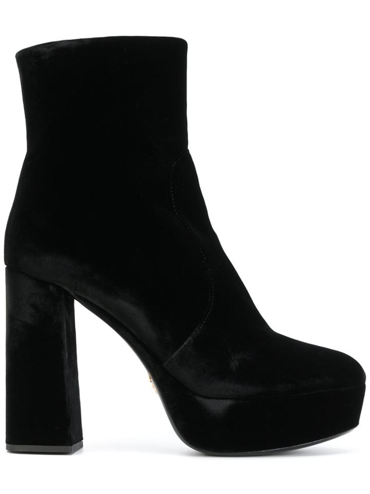 Prada Platform Ankle Boots - Black