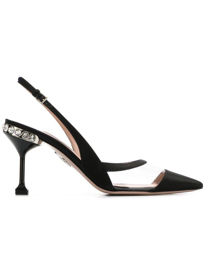 Miu Miu Crystal-embellished Slingback Pumps - Black