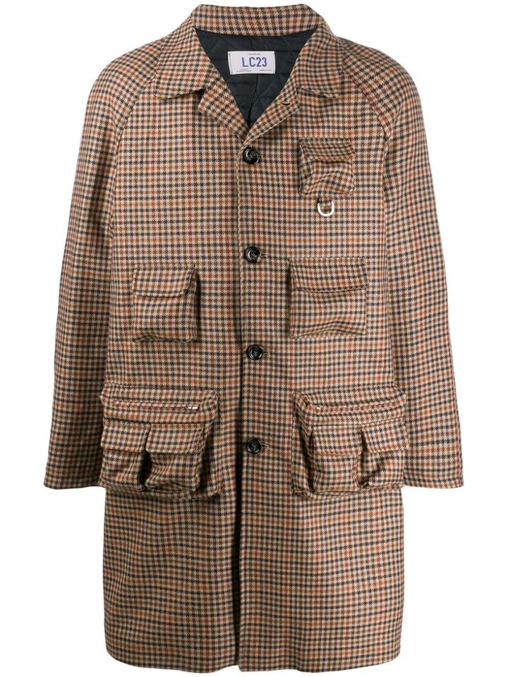 Lc23 Houndstooth Check Midi Coat - Brown