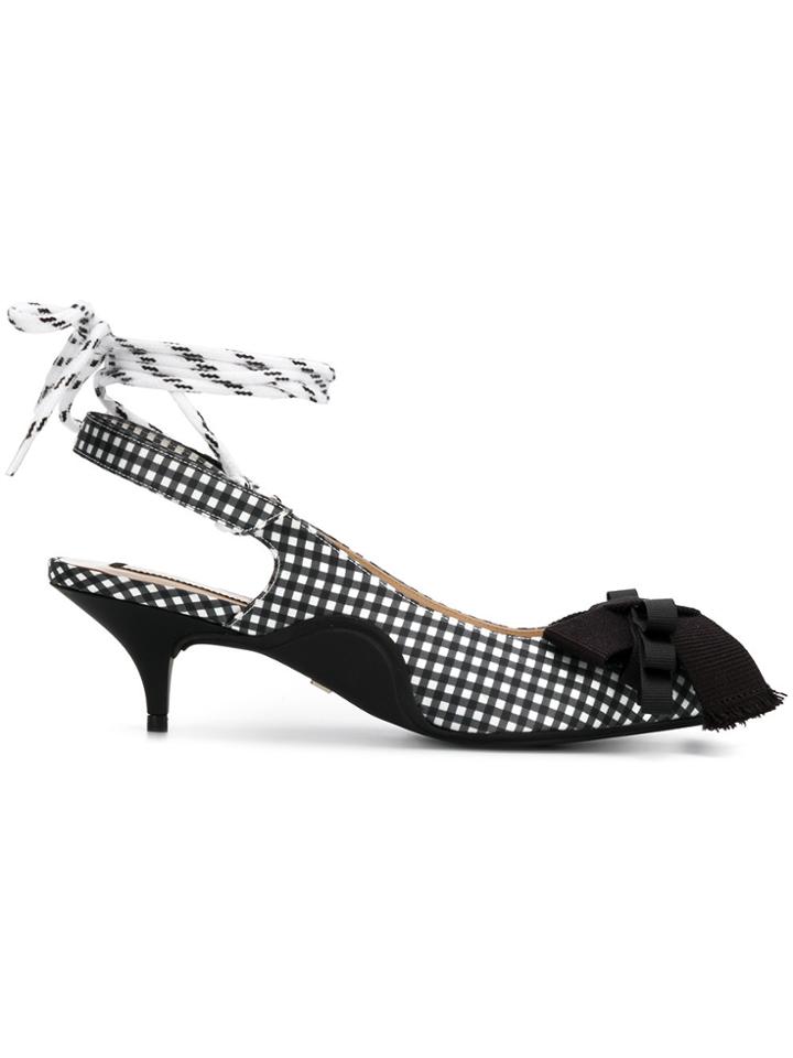 No21 Satin Ribbon Slingback Gingham Pumps - Black