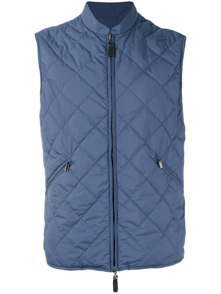 Canali Quilted Vest, Men's, Size: 54, Blue, Polyester