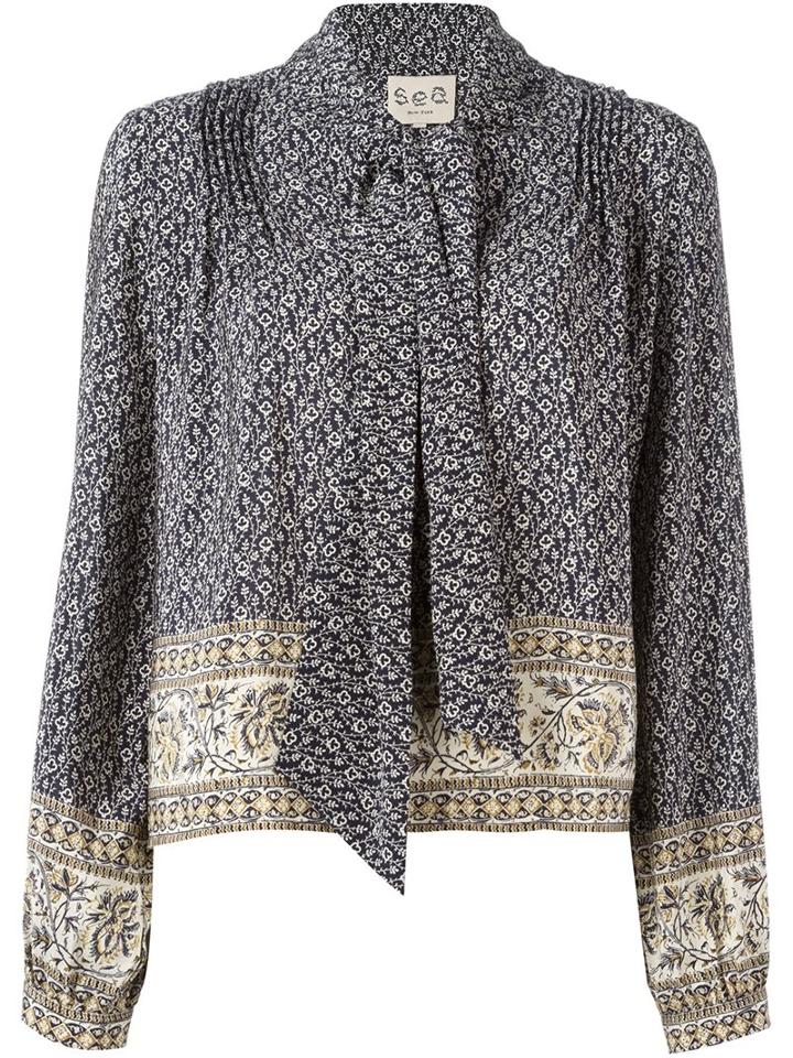 Sea Pussy-bow Neck Blouse, Women's, Size: 6, Blue, Silk