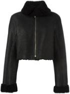 Yeezy Season 3 Cropped Shearling Flight Coat, Women's, Size: Small, Black, Lamb Skin/lamb Fur