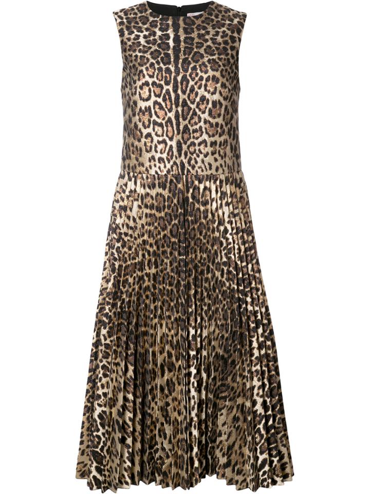 Red Valentino Leopard Print Pleated Dress - Nude & Neutrals