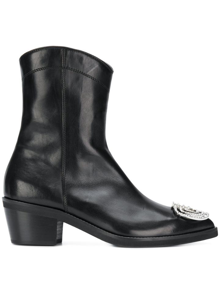 Coliac Crystal Embellished Cowboy Boots - Black