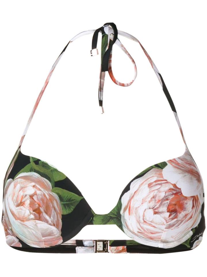 Dolce & Gabbana Floral Print Bikini Top - Black