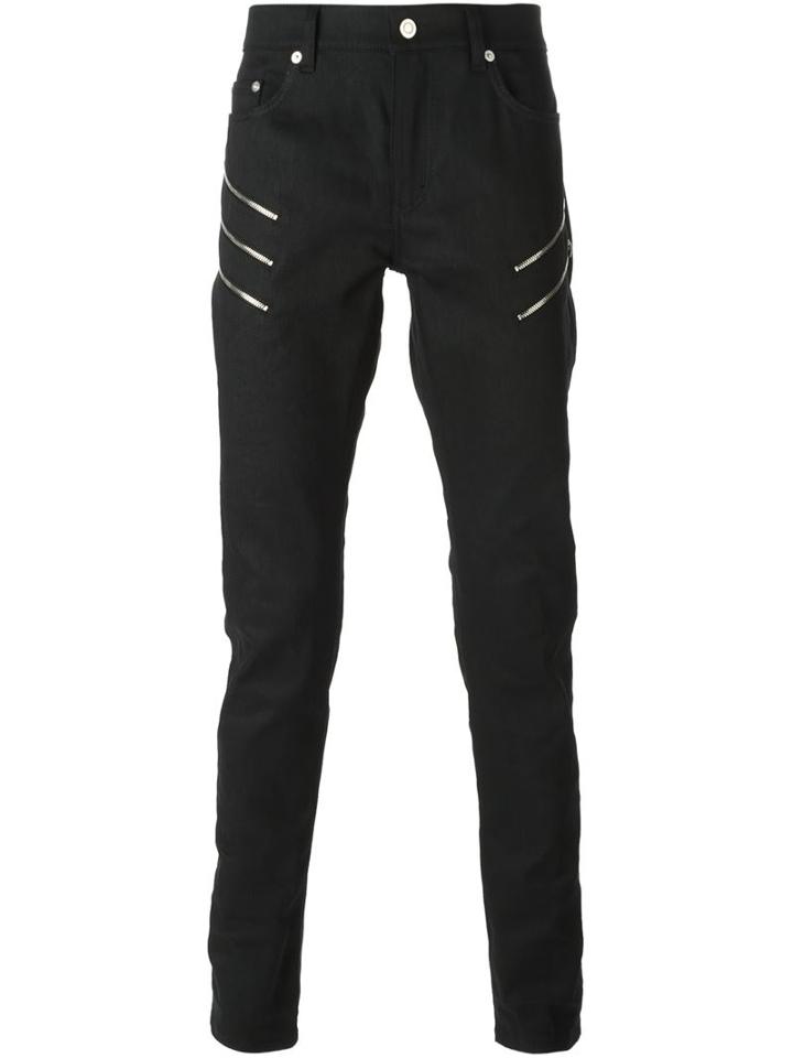 Saint Laurent Zip Detail Jeans, Men's, Size: 31, Black, Cotton/spandex/elastane