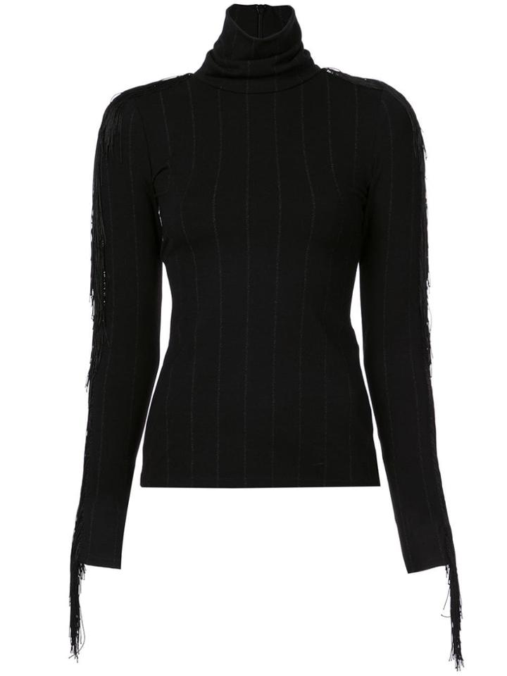 Christian Siriano Fringed Turtle Neck Top - Black