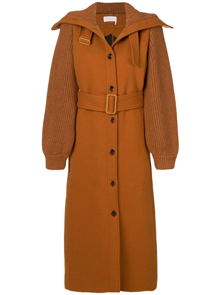 Chloé High Neck Coat - Brown