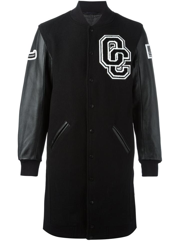 Opening Ceremony Embroidered Logo Coat, Men's, Size: Xs, Black, Calf Leather/nylon/polyester/wool