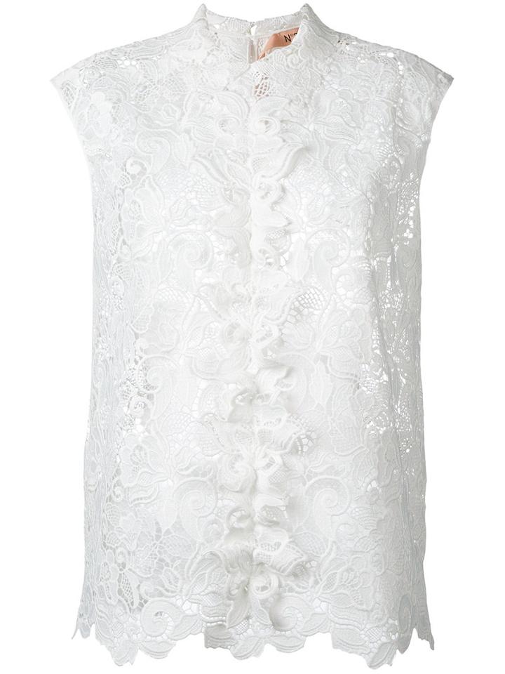 No21 Embroidered Top, Women's, Size: 40, White, Polyester