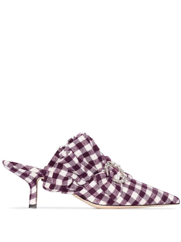 Midnight 00 Checked 55mm Crystal Embellished Mules - White