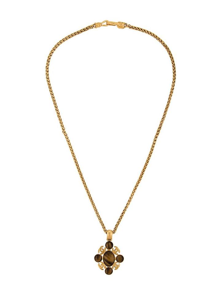 Chanel Vintage Tiger's Eye Stone Necklace, Women's, Metallic
