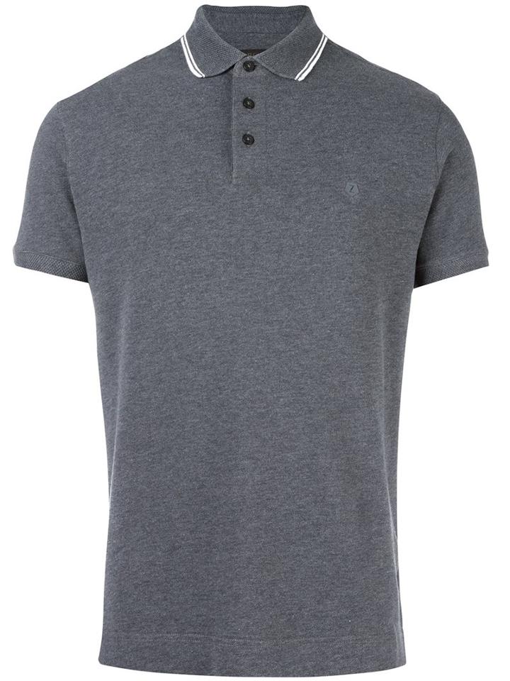Z Zegna Short Sleeve Polo Shirt, Men's, Size: Large, Grey, Cotton