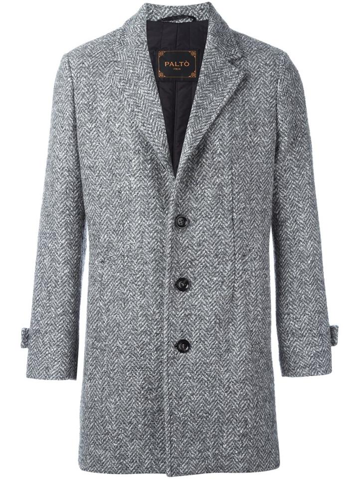 Paltò Herringbone Pattern Coat, Men's, Size: Large, Grey, Silk/cotton/virgin Wool