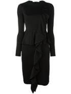 Givenchy Ruffle Trim And Flounce Waist Dress, Women's, Size: 36, Black, Viscose/polyamide