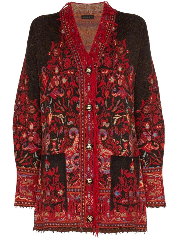 Etro Paisley Fringe Trim Cardigan - Red