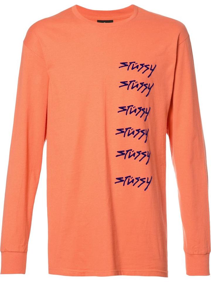 Stussy Logo Print Longsleeved T-shirt, Men's, Size: Large, Yellow/orange, Cotton