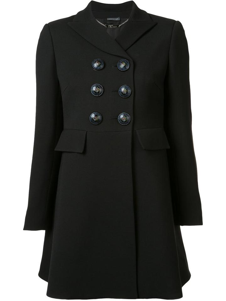 Alexander Mcqueen Double Breasted Peacoat, Women's, Size: 38, Black, Cupro/wool/silk