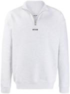 Msgm Logo Print Zip-front Sweatshirt - Grey