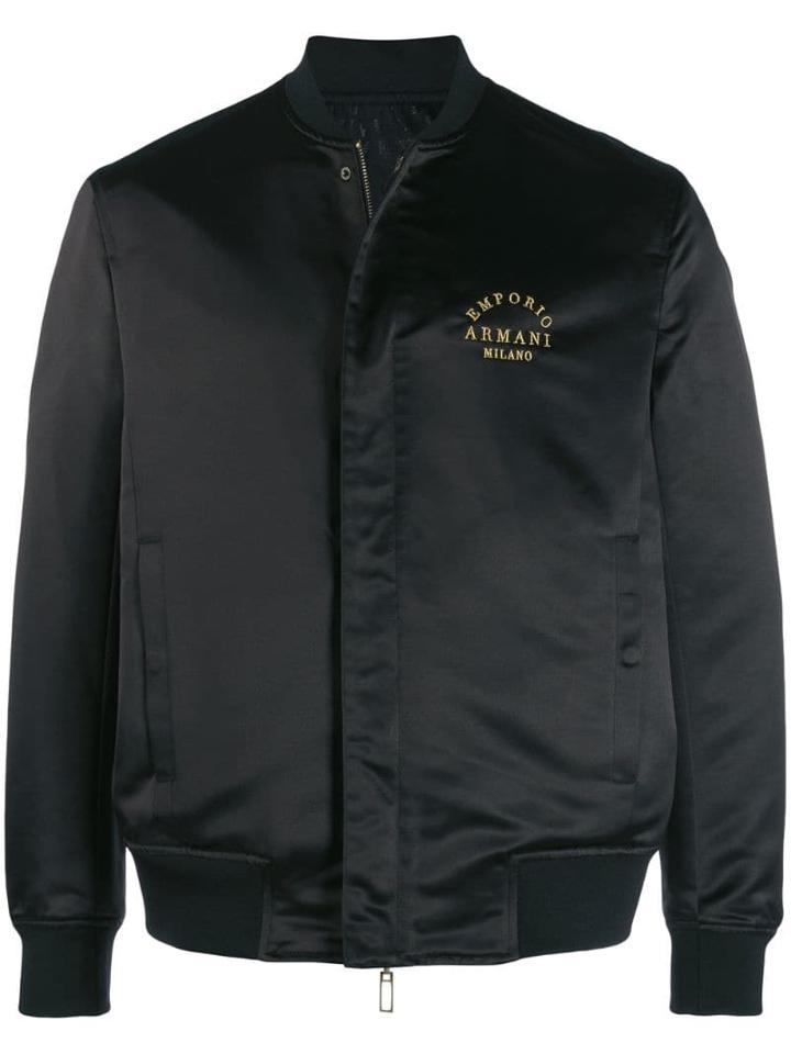 Emporio Armani Logo Embroidered Bomber Jacket - Black