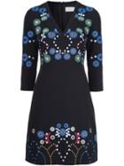 Peter Pilotto - Embroidered V-neck Dress - Women - Spandex/elastane/acetate/viscose - 8, Black, Spandex/elastane/acetate/viscose