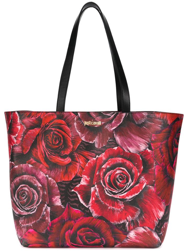 Just Cavalli Rose Print Tote - Red