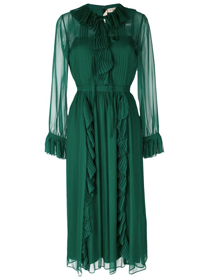 No21 Pleated Frill Dress - Green
