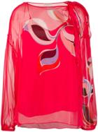 Emilio Pucci Graphic Print Translucid Silk Blouse - Red