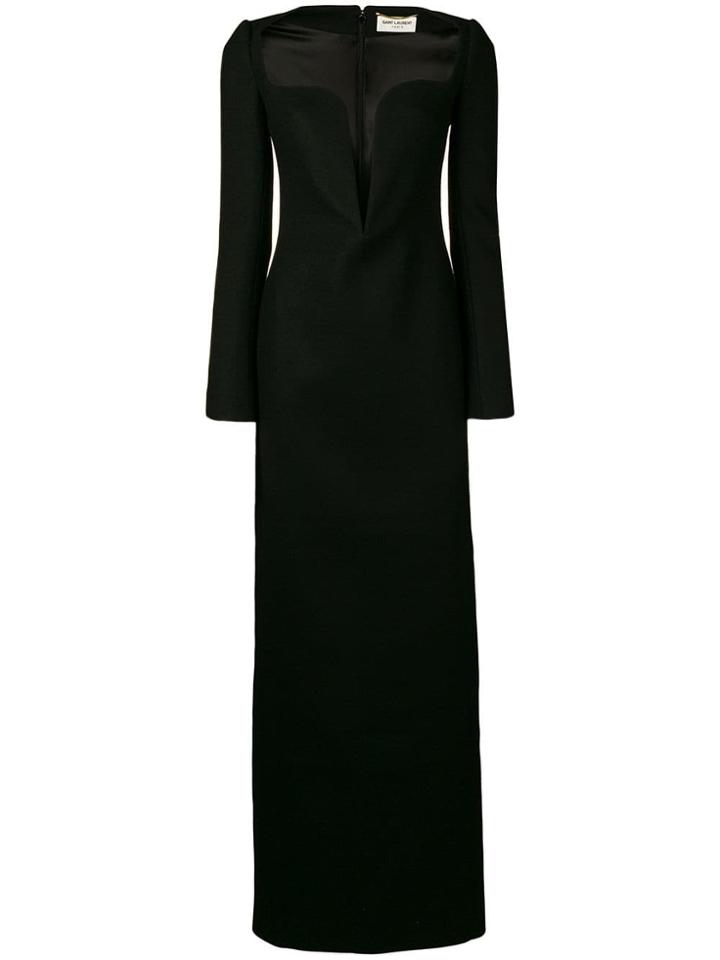 Saint Laurent Plunging Heart Neckline Dress - Black