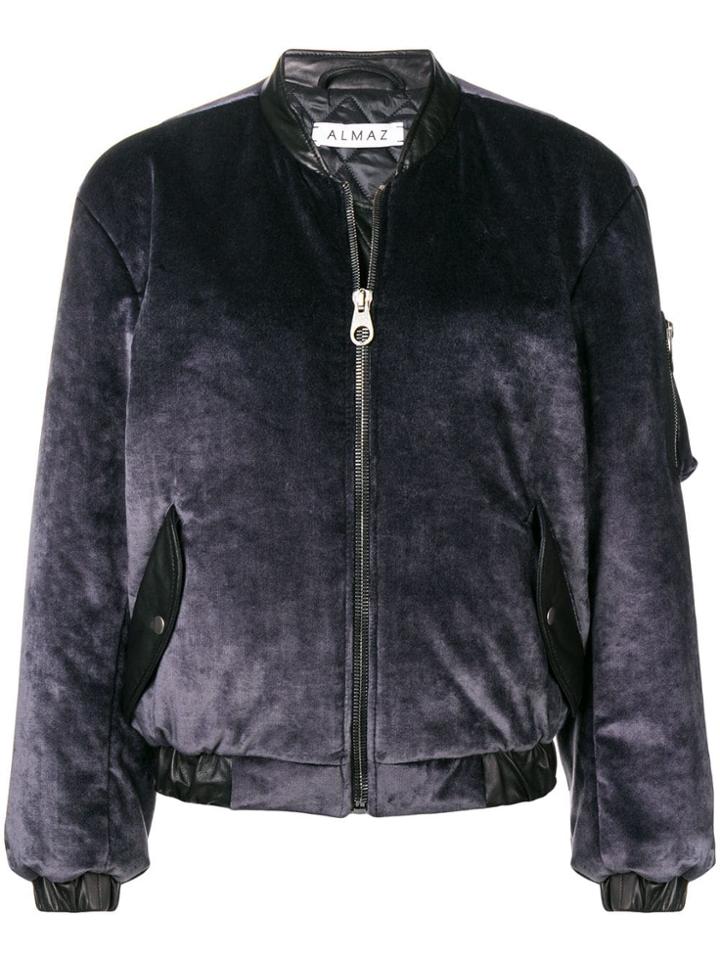 Almaz Zipped Velvet Bomber Jacket - Grey