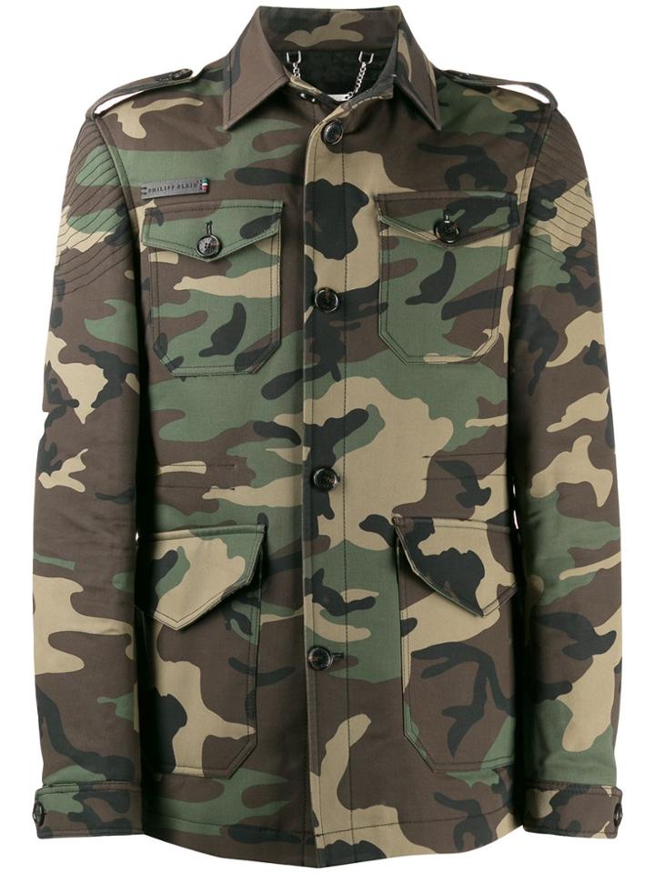 Philipp Plein Camouflage Print Short Parka - Green