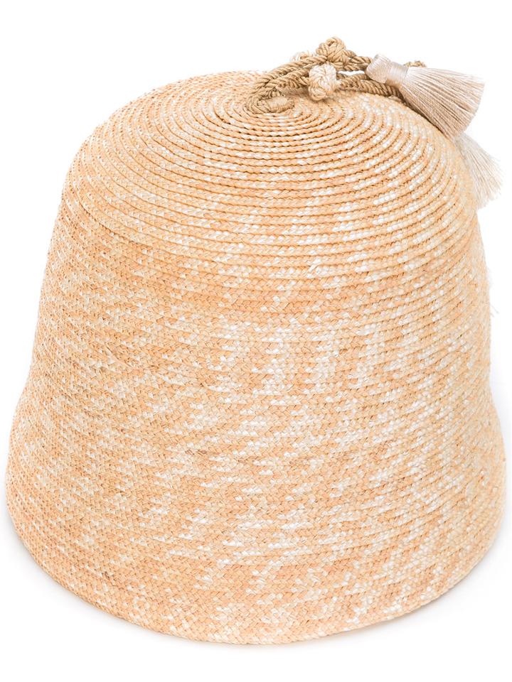 Ermanno Scervino - Tassel Detail Bucket Hat - Women - Cotton/straw - L, Women's, Nude/neutrals, Cotton/straw