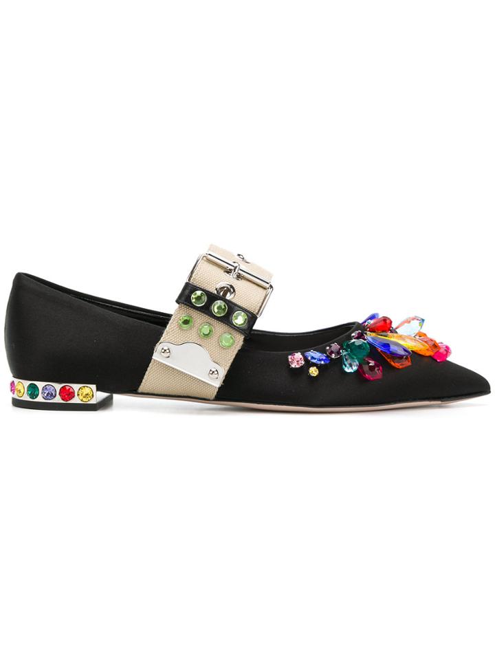Miu Miu Crystal Embellished Ballerinas - Black